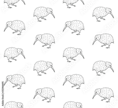 Vector seamless pattern of hand drawn doodle sketch kiwi bird isolated on white background