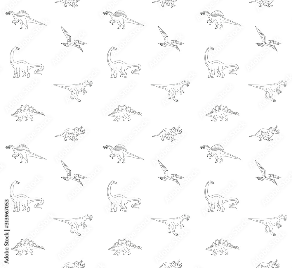 custom made wallpaper toronto digitalVector seamless pattern of hand drawn doodle sketch different dinosaur isolated on white background