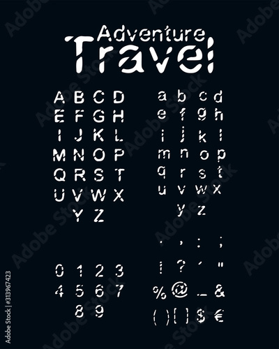 font type, hand drawn typography, vector alphabet letters for text with numbers and symbols, for posters and brochures