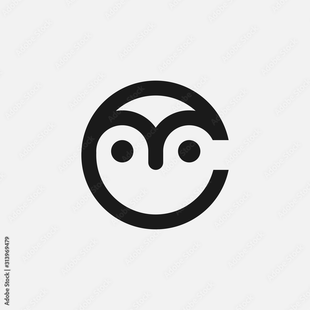Minimal Letter C with Owl Logo Design Minimal Letter C with Owl Logo Design