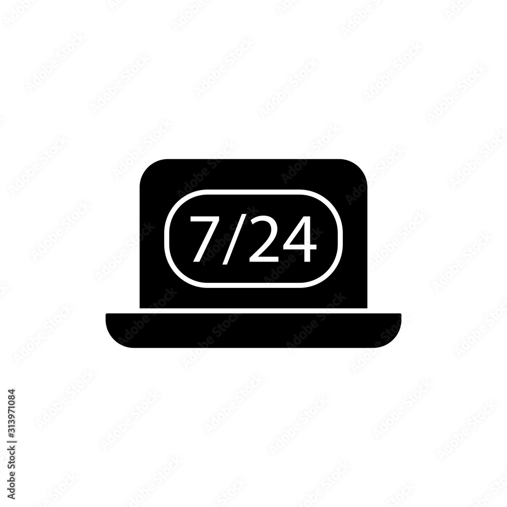 Laptop 7/24 contact icon. Simple connection sign icons for ui and ux, website or mobile application Laptop 7/24 contact icon. Simple connection sign icons for ui and ux, website or mobile application
