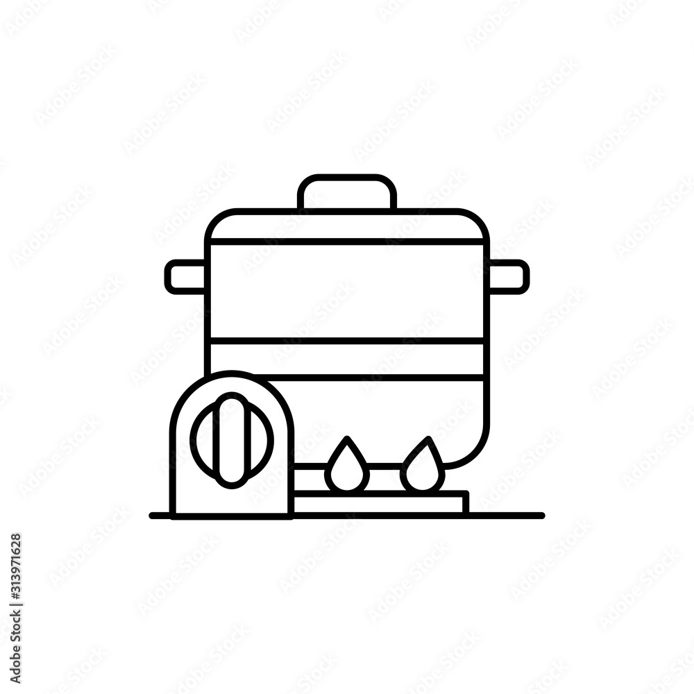 Pan stove timer icon. Simple line, outline vector cooking icons for ui and ux, website or mobile application Pan stove timer icon. Simple line, outline vector cooking icons for ui and ux, website or mobile application