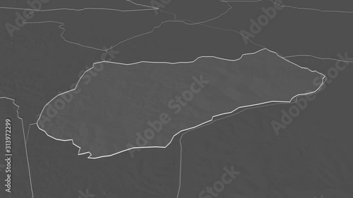 Logone Occidental, region with its capital, zoomed and extruded on the bilevel map of Chad in the conformal Stereographic projection. Animation 3D photo