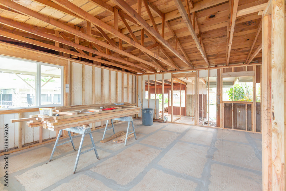 Interior construction home remodel framing project