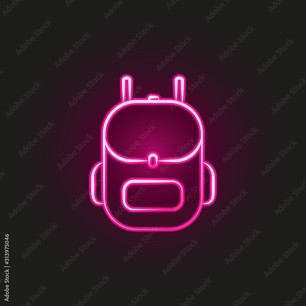 Backpack neon style icon. Simple thin line, outline vector of fitness icons for ui and ux, website or mobile application Backpack neon style icon. Simple thin line, outline vector of fitness icons for ui and ux, website or mobile application