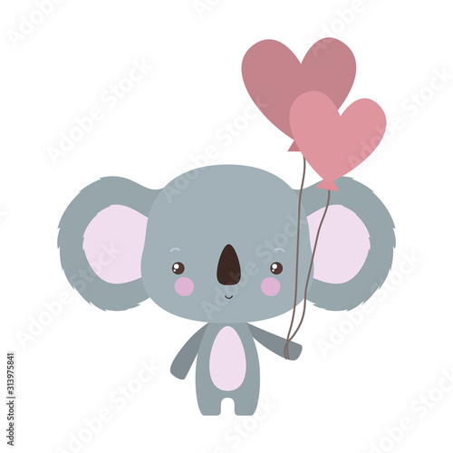 Cute koala cartoon with hearts balloons vector design