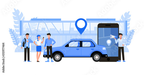 Transfer transportation services. Character vector design.