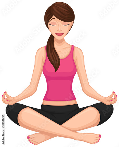 Vector illustration of a woman performing the Sukhasana (easy) yoga pose.