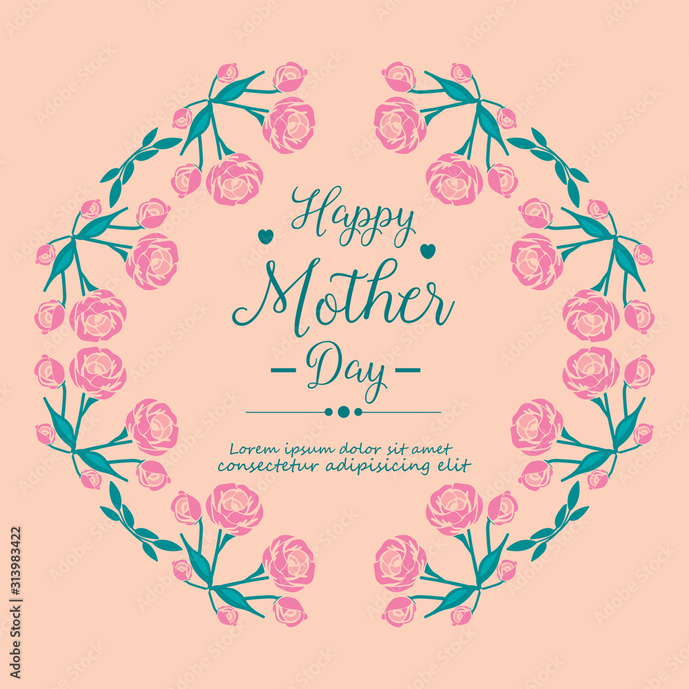 Happy mother day invitation card, with unique pattern leaf and flower design. Vector