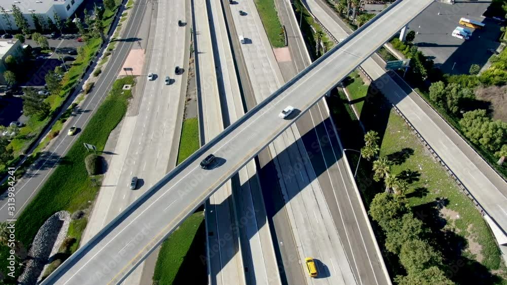 Freeway Small Aerial view of highway transportation with small traffic, highway ...
