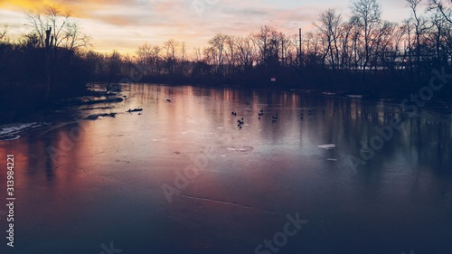 sunrise on the frozen river