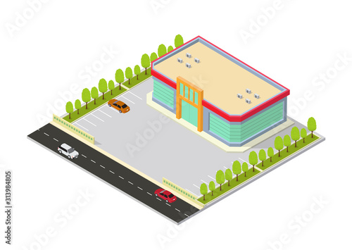 isometric shopping mall or supermarket building icon