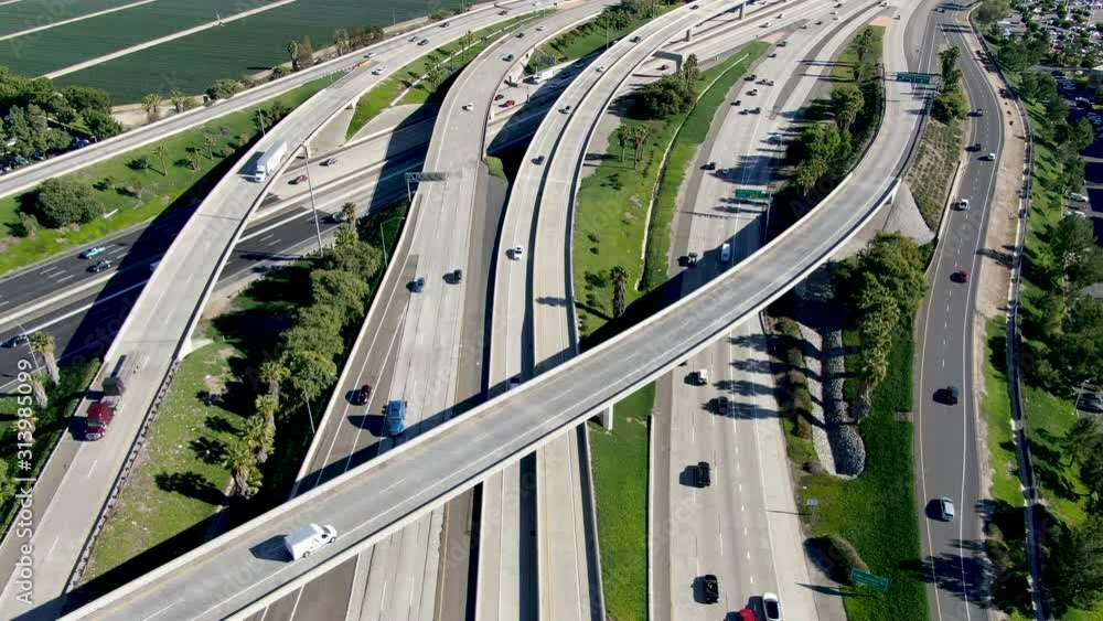 Freeway Small Aerial view of highway transportation with small traffic, highway ...
