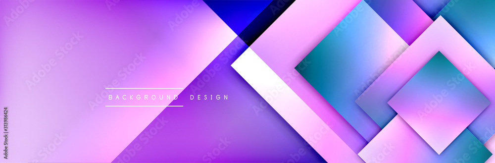 Fototapeta premium Square shapes composition geometric abstract background. 3D shadow effects and fluid gradients. Modern overlapping forms