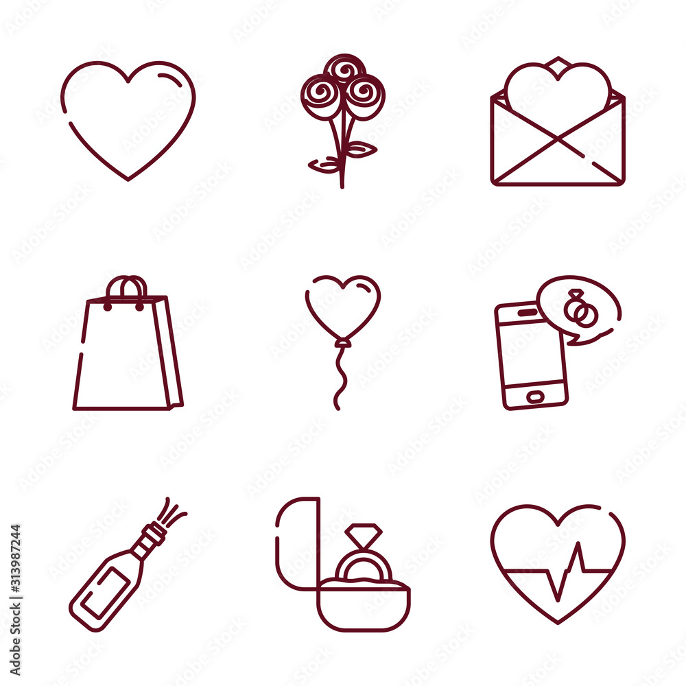 Love and valentines day icon set vector design Love and valentines day icon set vector design