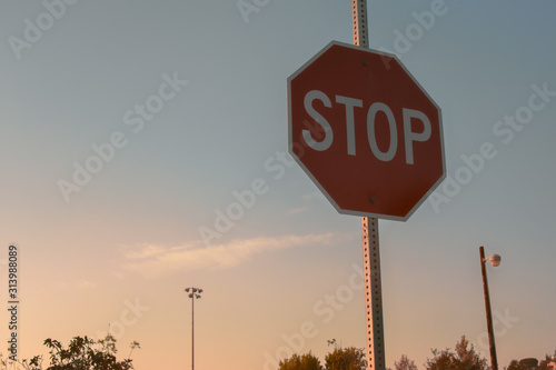 Stop Sign in front of Soft Sunset