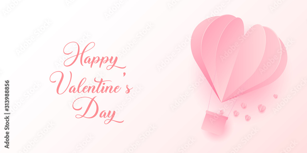 Valentine's Day card with flying origami balloons. Vector