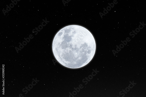 Full moon with stars in the dark night. © Onkamon
