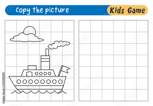 Copy the picture. Funny cartoon game for kids. Vector illustration with separate layers.