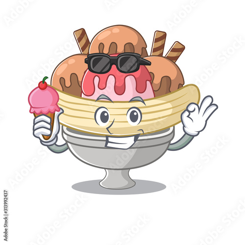 Banana split mascot cartoon design with ice cream