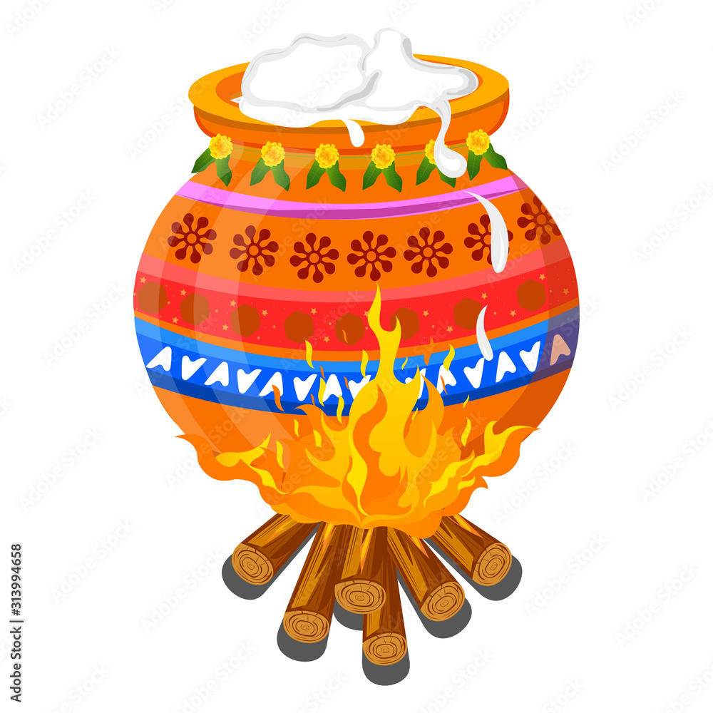 Vector illustration of a design for Pongal Celebration. Happy Pongal