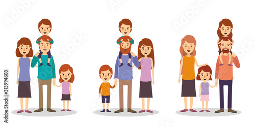Set of mothers fathers and kids vector design