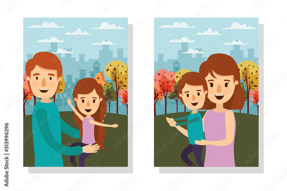 Mother father daughter son and trees vector design Mother father daughter son and trees vector design