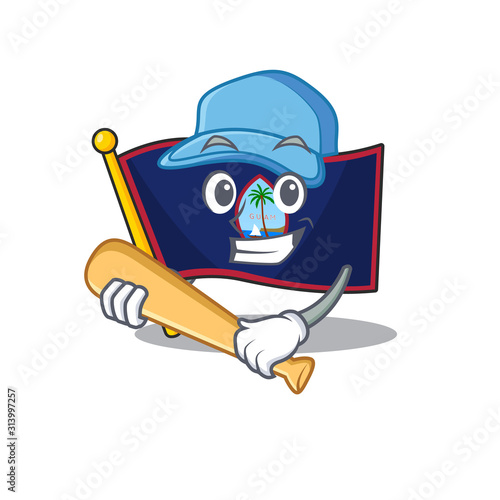Sporty flag guam cartoon character design with baseball