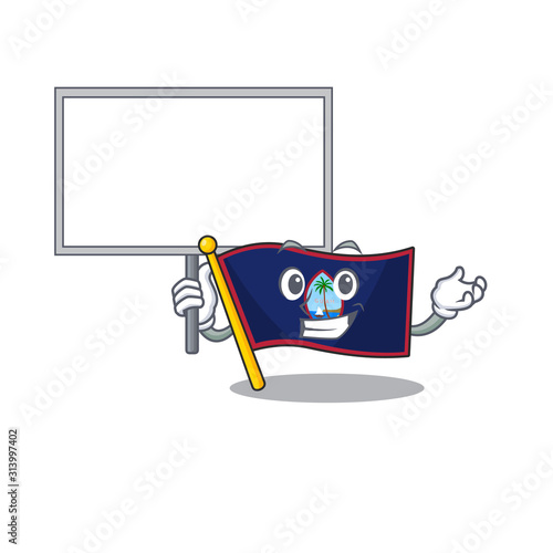A cute picture of flag guam cute cartoon character bring a board