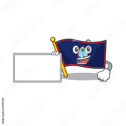 Funny flag guam cartoon character design style with board