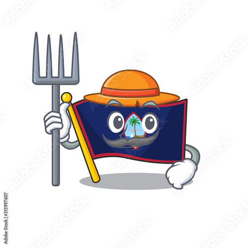 Cheerfully Farmer flag guam cartoon picture with hat and tools