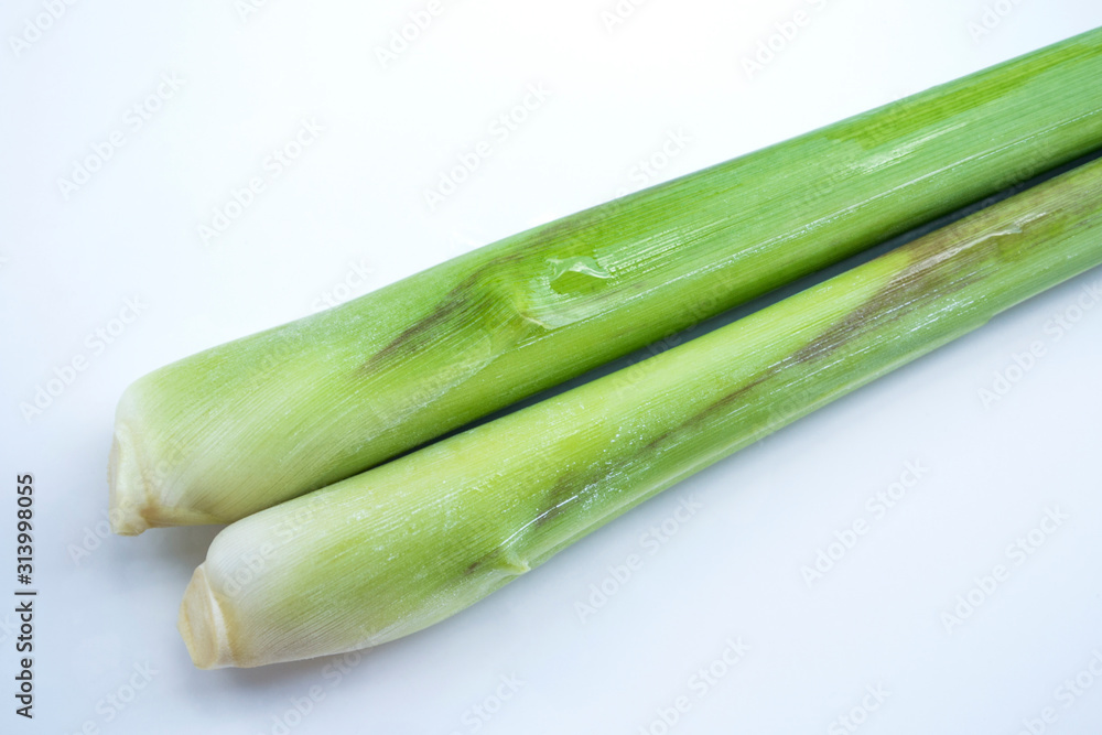 Lemongrass on a white background, Lemongrass leaves Lemongrass on a white background, Lemongrass leaves