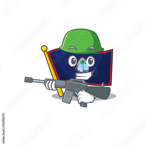 A cartoon design of flag guam Army with machine gun
