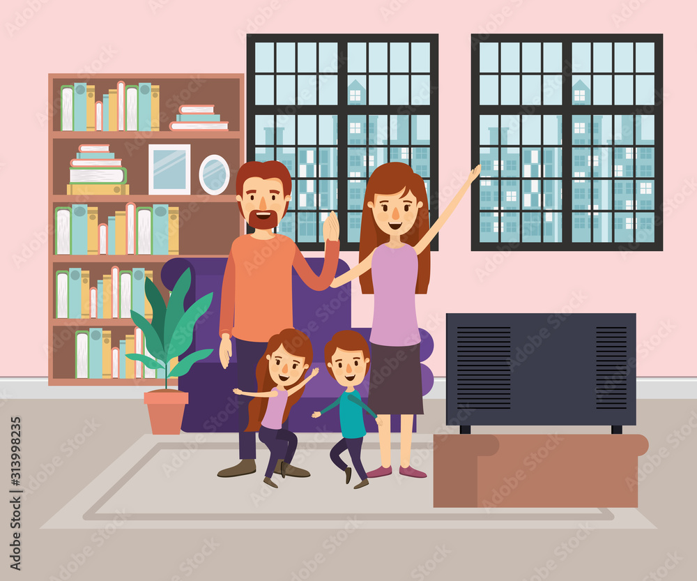 Mother father daughter and son in the living room vector design