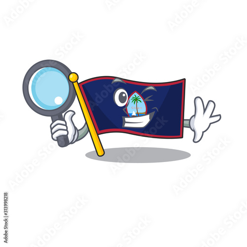 Cool and Smart flag guam Detective cartoon mascot style