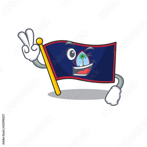 Smiley mascot of flag guam cartoon Character with two fingers