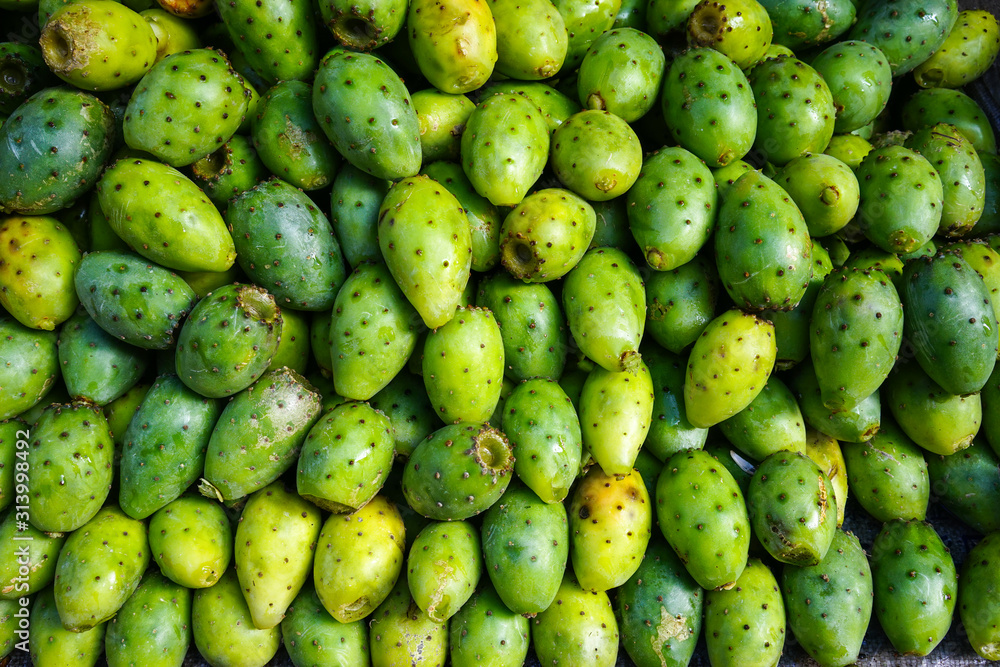 Green opuntia fruits on a local market Green opuntia fruits on a local market