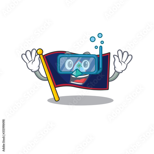cartoon character of flag guam wearing Diving glasses