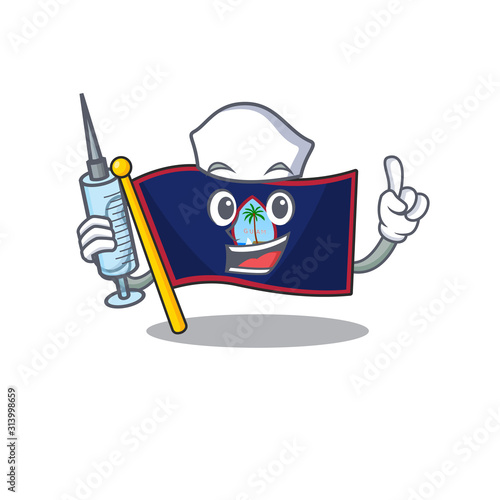 Smiley Nurse flag guam cartoon character with a syringe