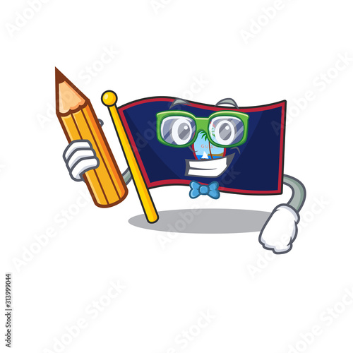 A picture of Student flag guam character holding pencil