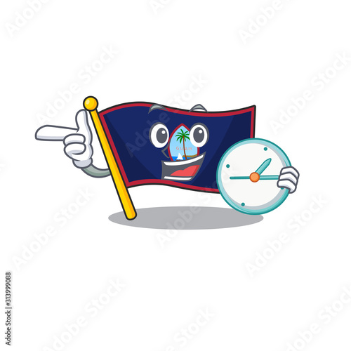 cartoon character style flag guam having clock