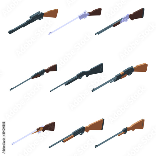Hunting rifle icons set. Isometric set of hunting rifle vector icons for web design isolated on white background