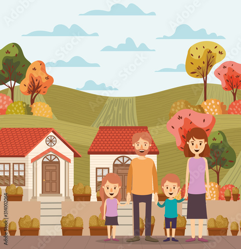 Mother father daughter son houses and trees vector design