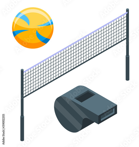 Volleyball icons set. Isometric set of volleyball vector icons for web design isolated on white background