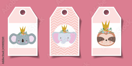 Cute labels with animals cartoons vector design