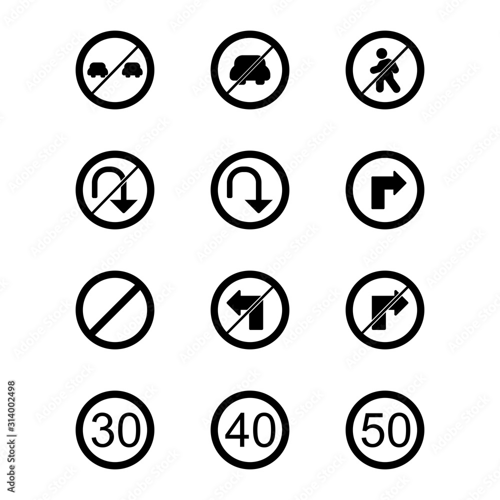 12 Road signs Icons Sheet Isolated On White Background... Stock ...