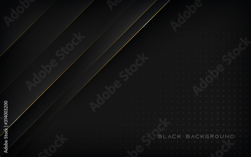 Modern abstract black background with gold line composition