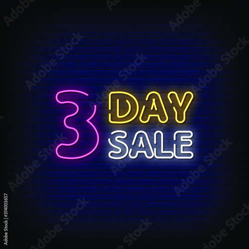 3 Day Sale Neon Signs Style Text Vector
