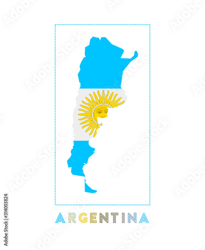 Argentina Logo. Map of Argentina with country name and flag. Attractive vector illustration.