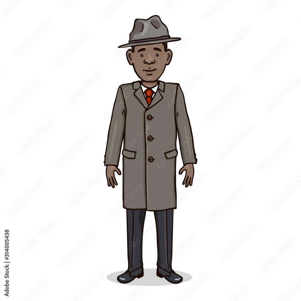 Vector Cartoon Character - Young Afro American Man in Coat and Hat Vector Cartoon Character - Young Afro American Man in Coat and Hat